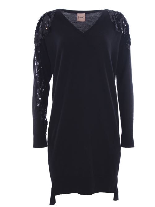 Wool dress with sequins NUDE | 110103809