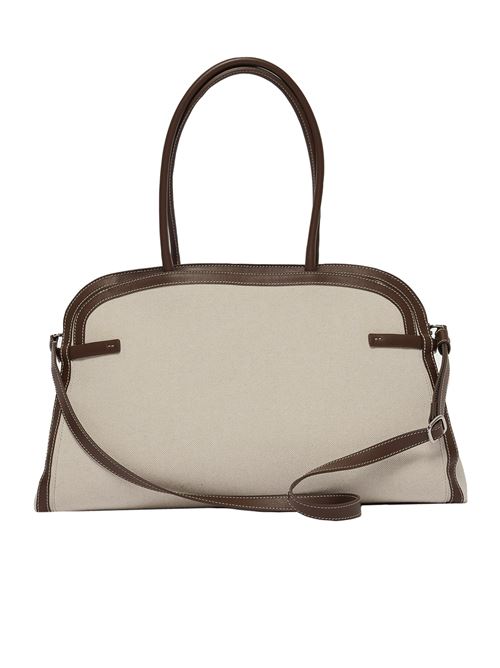 Aura savana XL canvas and leather shoulder bag with strap ORCIANI | B02219SAVANACOCOA