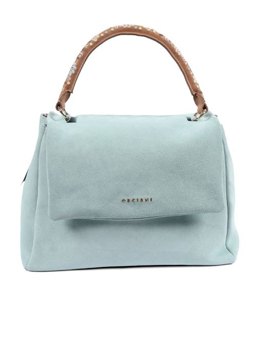 Sveva Peach Flowers Midi suede leather shoulder bag with strap ORCIANI | BT2006PEACHFLOWERSACQUA